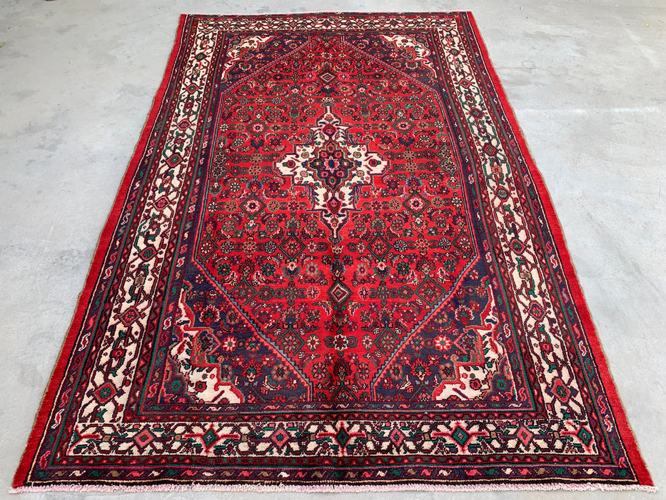 Handmade Persian Wool Area Rug 7x10 - Red Medallion Persian Style Rug with Ivory Border - Exact Size 10'5" x 7'0" - KBHM-838