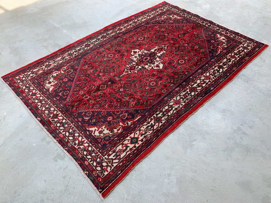 Handmade Persian Wool Area Rug 7x10 - Red Medallion Persian Style Rug with Ivory Border - Exact Size 10'5" x 7'0" - KBHM-838