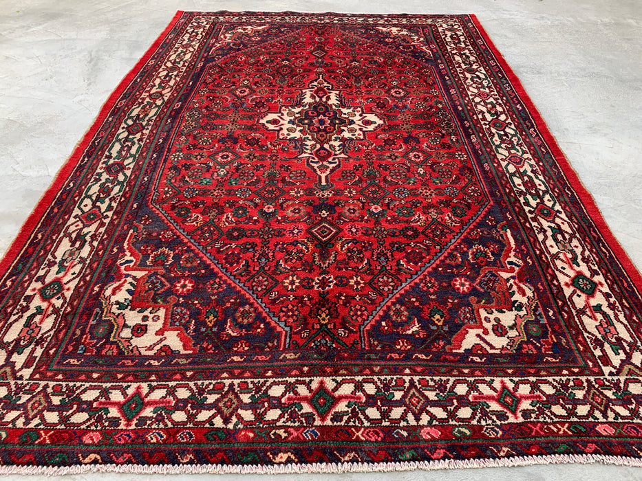 Handmade Persian Wool Area Rug 7x10 - Red Medallion Persian Style Rug with Ivory Border - Exact Size 10'5" x 7'0" - KBHM-838