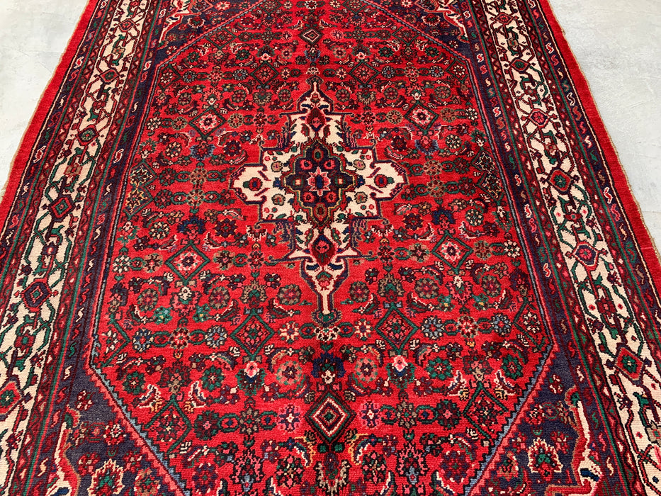 Handmade Persian Wool Area Rug 7x10 - Red Medallion Persian Style Rug with Ivory Border - Exact Size 10'5" x 7'0" - KBHM-838