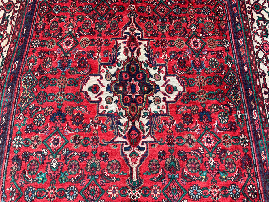 Handmade Persian Wool Area Rug 7x10 - Red Medallion Persian Style Rug with Ivory Border - Exact Size 10'5" x 7'0" - KBHM-838