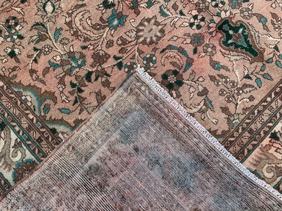 Handmade Persian Wool Area Rug 7x10 - Blush Beige Floral Medallion Persian Style Rug with Ivory Border - Exact Size 9'6" x 6'7" - KBHM-839