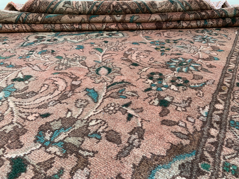 Handmade Persian Wool Area Rug 7x10 - Blush Beige Floral Medallion Persian Style Rug with Ivory Border - Exact Size 9'6" x 6'7" - KBHM-839