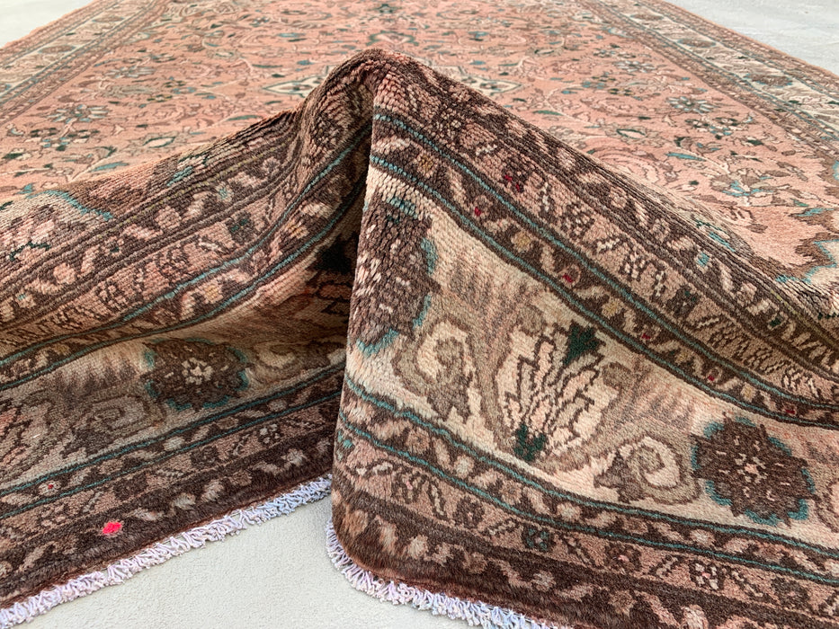 Handmade Persian Wool Area Rug 7x10 - Blush Beige Floral Medallion Persian Style Rug with Ivory Border - Exact Size 9'6" x 6'7" - KBHM-839
