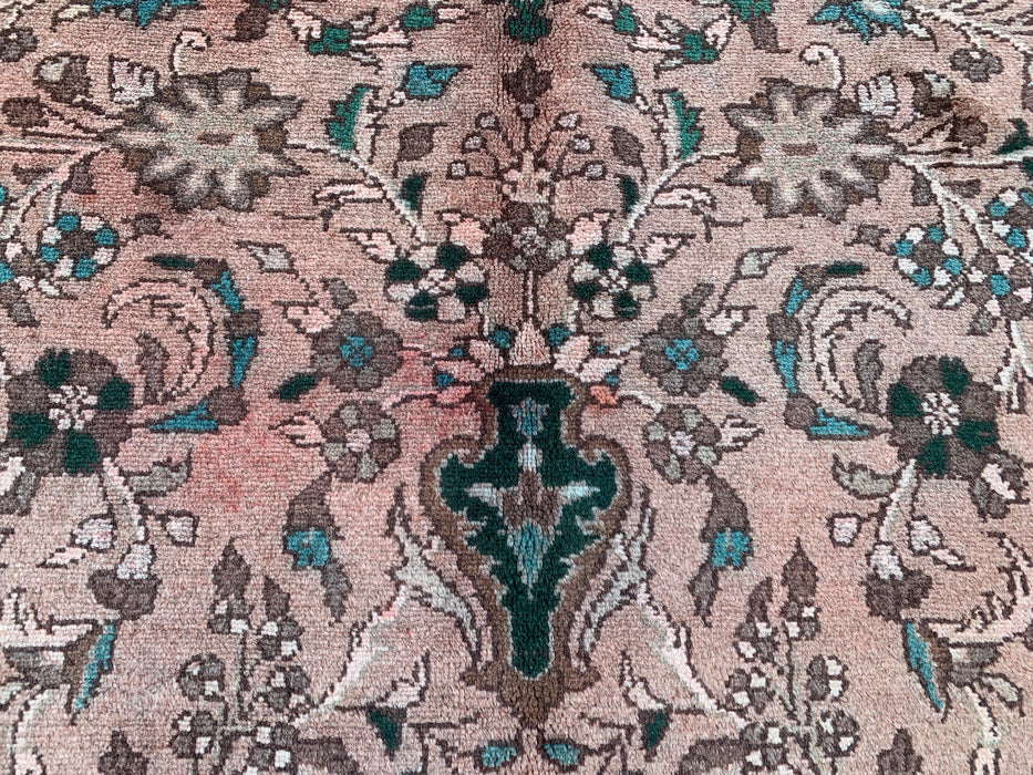 Handmade Persian Wool Area Rug 7x10 - Blush Beige Floral Medallion Persian Style Rug with Ivory Border - Exact Size 9'6" x 6'7" - KBHM-839