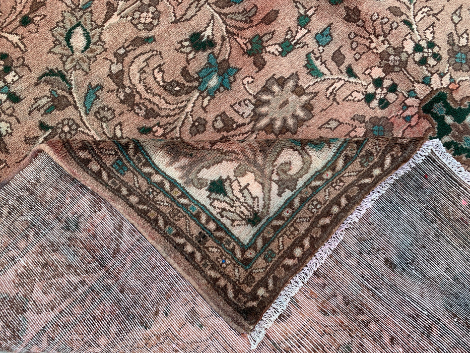 Handmade Persian Wool Area Rug 7x10 - Blush Beige Floral Medallion Persian Style Rug with Ivory Border - Exact Size 9'6" x 6'7" - KBHM-839