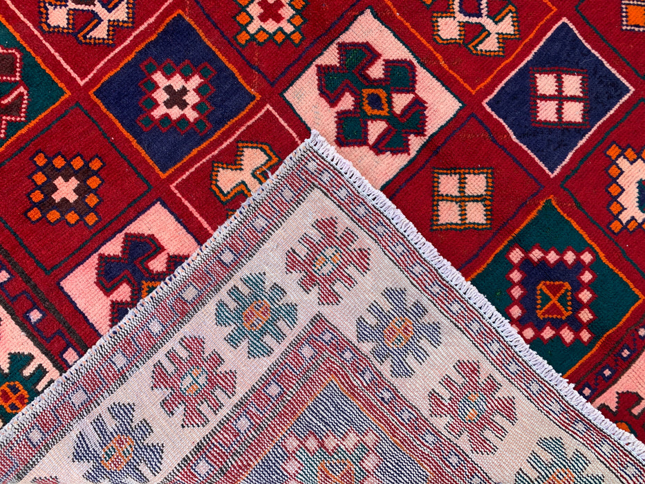 9'5 x 4'9 Hand-Knotted Persian Wool Rug - Red Geometric Tribal Panel Design - KBHM-840