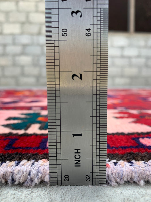 9'5 x 4'9 Hand-Knotted Persian Wool Rug - Red Geometric Tribal Panel Design - KBHM-840