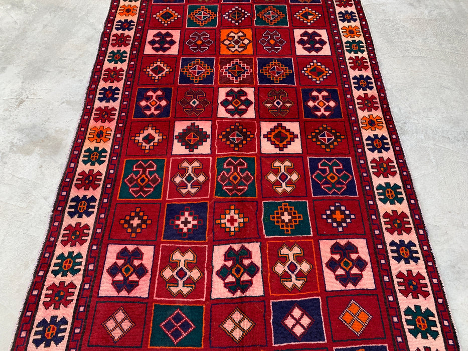 9'5 x 4'9 Hand-Knotted Persian Wool Rug - Red Geometric Tribal Panel Design - KBHM-840