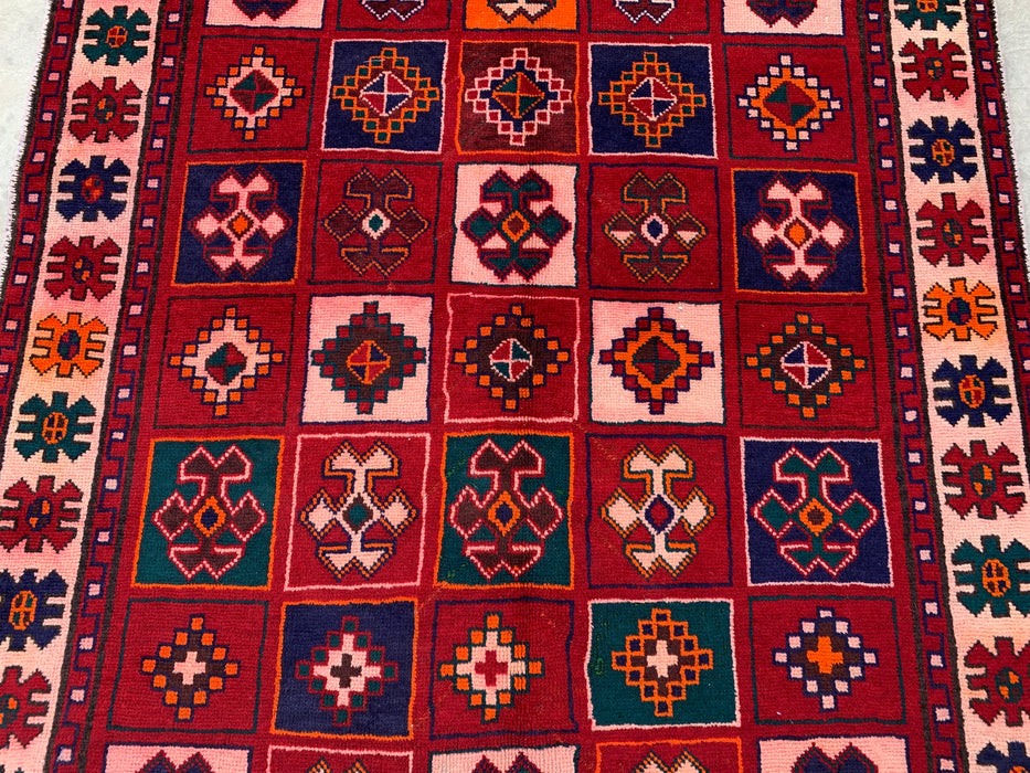 9'5 x 4'9 Hand-Knotted Persian Wool Rug - Red Geometric Tribal Panel Design - KBHM-840