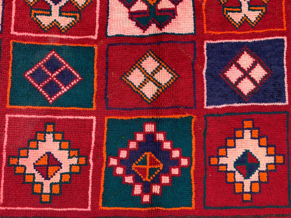 9'5 x 4'9 Hand-Knotted Persian Wool Rug - Red Geometric Tribal Panel Design - KBHM-840