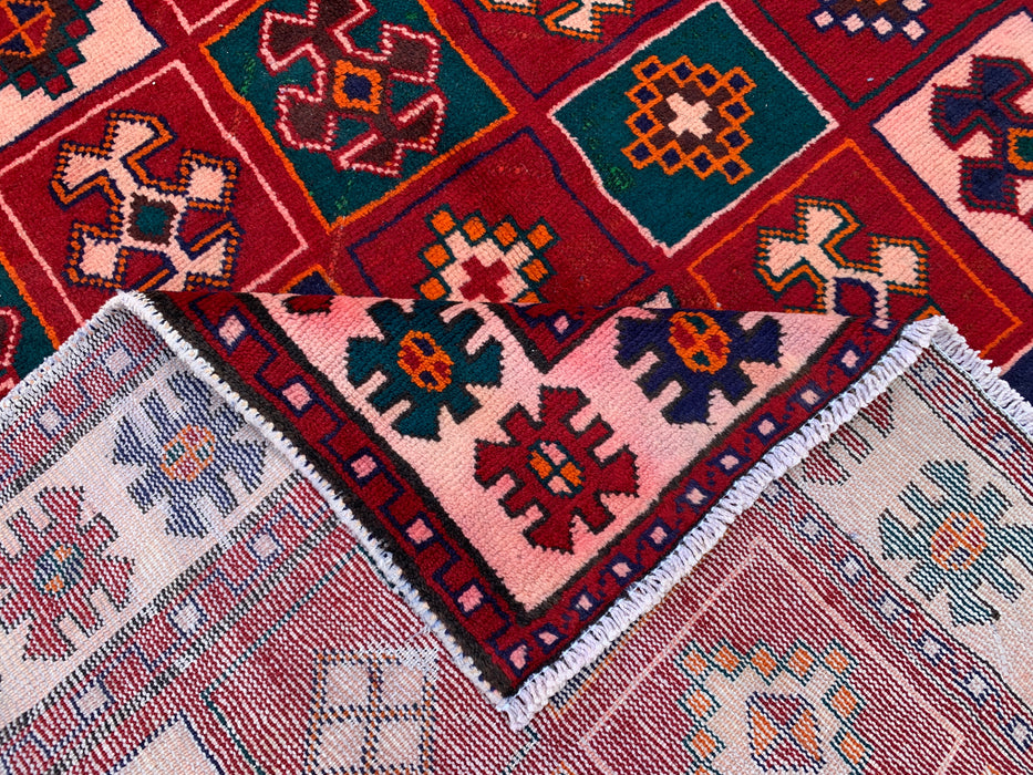 9'5 x 4'9 Hand-Knotted Persian Wool Rug - Red Geometric Tribal Panel Design - KBHM-840