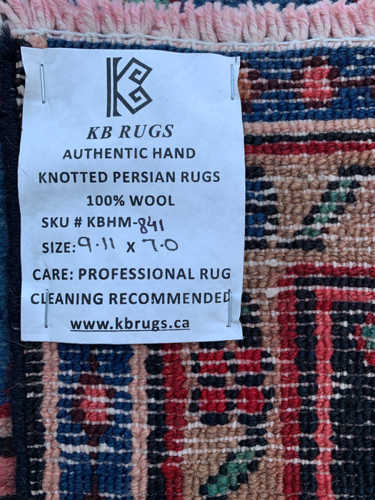 Handmade Persian Wool Area Rug 7x10 - Red Floral Medallion Persian Style Rug with Blue Border - Exact Size 9'11" x 7'0" - KBHM-841
