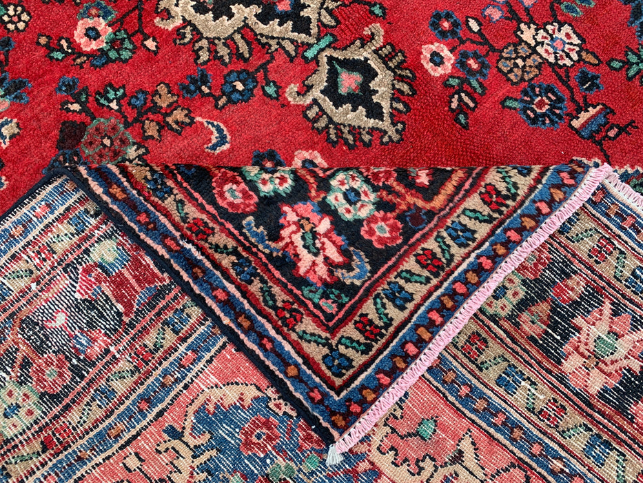 Handmade Persian Wool Area Rug 7x10 - Red Floral Medallion Persian Style Rug with Blue Border - Exact Size 9'11" x 7'0" - KBHM-841