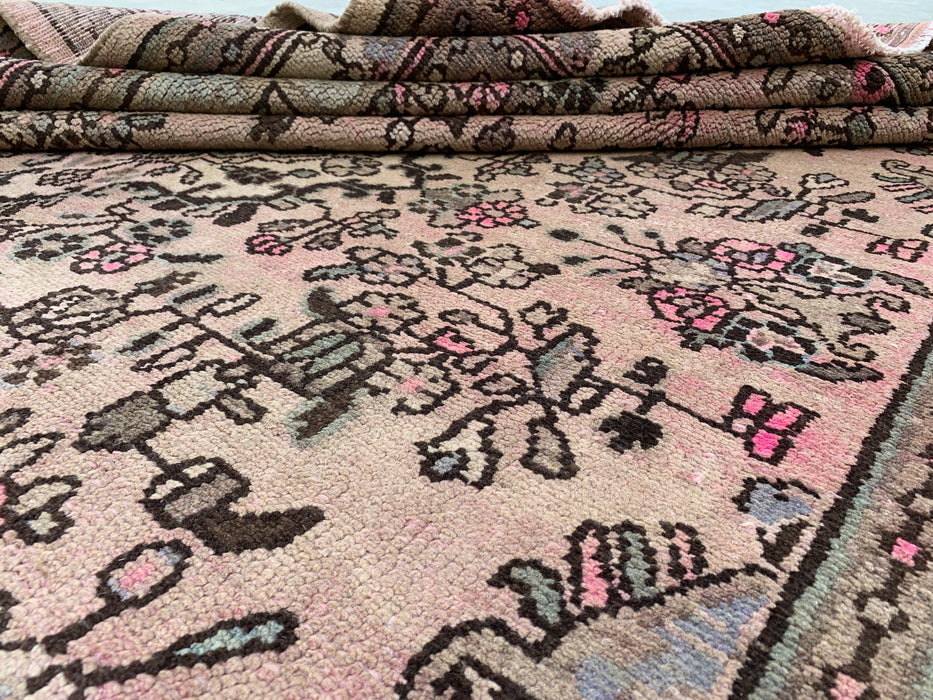 Handmade Persian Wool Area Rug 7x10 - Soft Beige Floral Medallion Persian Style Rug with Ivory Border - Exact Size 9'9" x 7'4" - KBHM-842