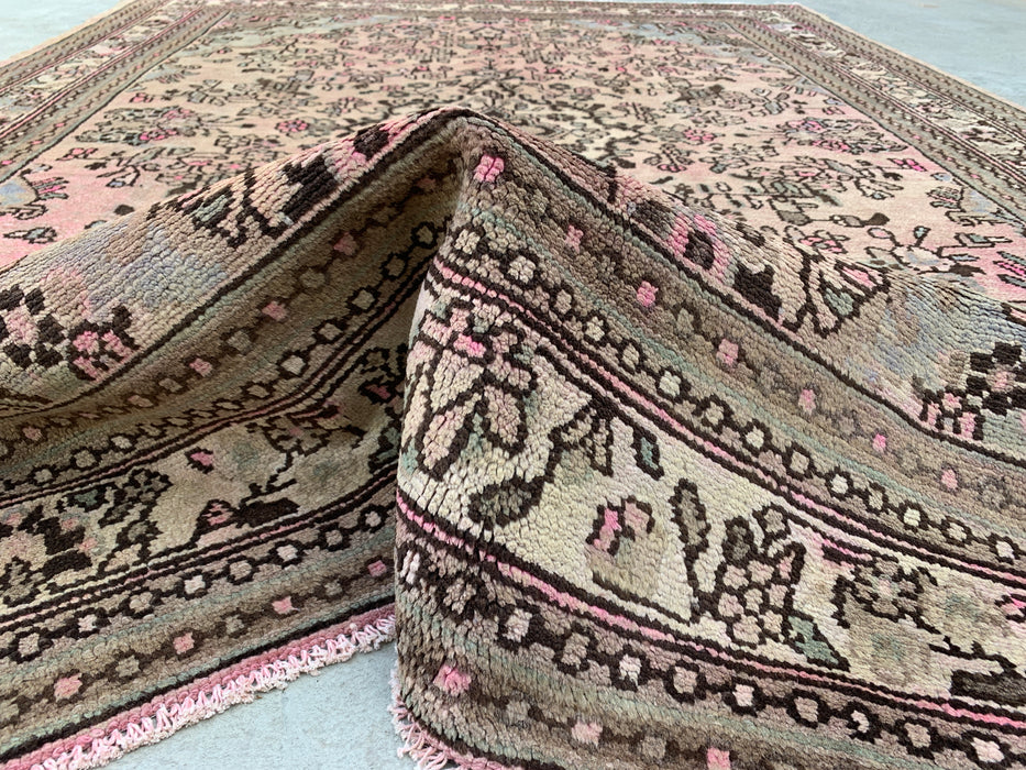 Handmade Persian Wool Area Rug 7x10 - Soft Beige Floral Medallion Persian Style Rug with Ivory Border - Exact Size 9'9" x 7'4" - KBHM-842