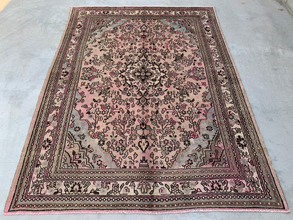 Handmade Persian Wool Area Rug 7x10 - Soft Beige Floral Medallion Persian Style Rug with Ivory Border - Exact Size 9'9" x 7'4" - KBHM-842