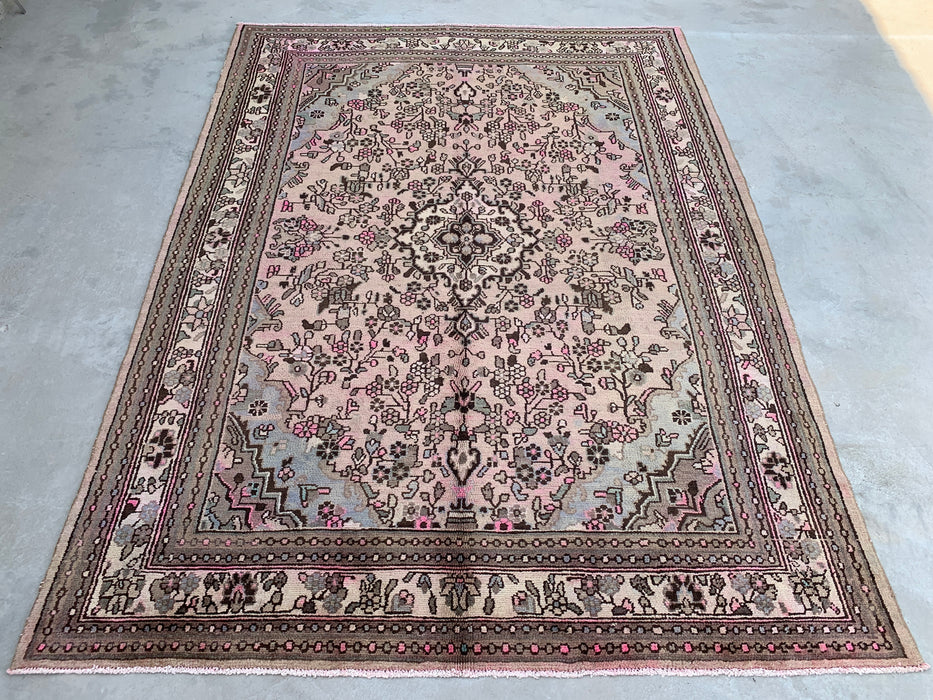 Handmade Persian Wool Area Rug 7x10 - Soft Beige Floral Medallion Persian Style Rug with Ivory Border - Exact Size 9'9" x 7'4" - KBHM-842