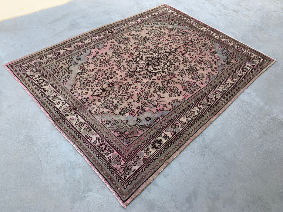 Handmade Persian Wool Area Rug 7x10 - Soft Beige Floral Medallion Persian Style Rug with Ivory Border - Exact Size 9'9" x 7'4" - KBHM-842