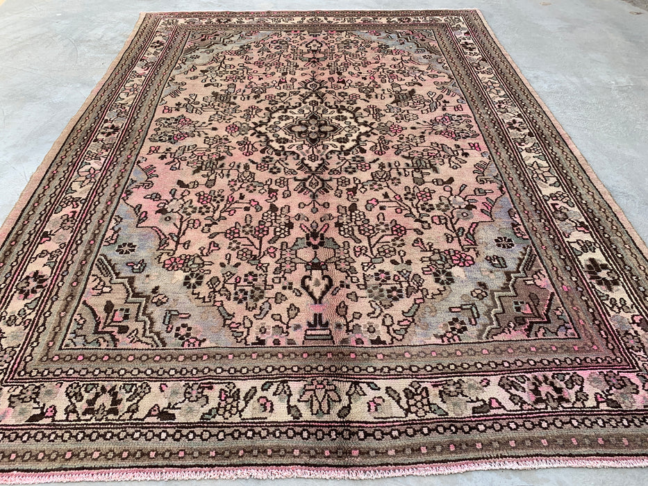Handmade Persian Wool Area Rug 7x10 - Soft Beige Floral Medallion Persian Style Rug with Ivory Border - Exact Size 9'9" x 7'4" - KBHM-842