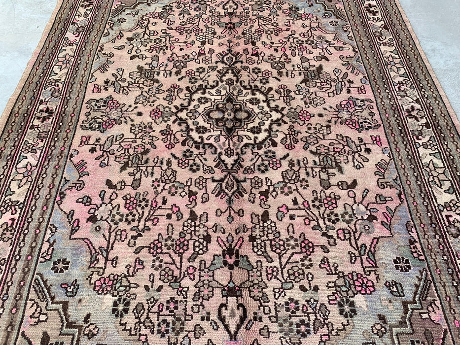 Handmade Persian Wool Area Rug 7x10 - Soft Beige Floral Medallion Persian Style Rug with Ivory Border - Exact Size 9'9" x 7'4" - KBHM-842