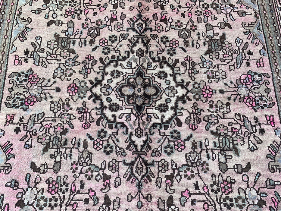 Handmade Persian Wool Area Rug 7x10 - Soft Beige Floral Medallion Persian Style Rug with Ivory Border - Exact Size 9'9" x 7'4" - KBHM-842