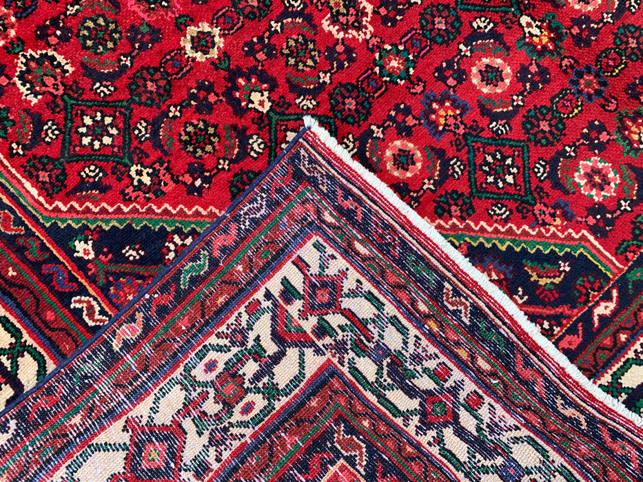 Handmade Persian Wool Area Rug 7x10 - Red Geometric Medallion Persian Style Rug with Ivory Border - Exact Size 9'10" x 6'8" - KBHM-843