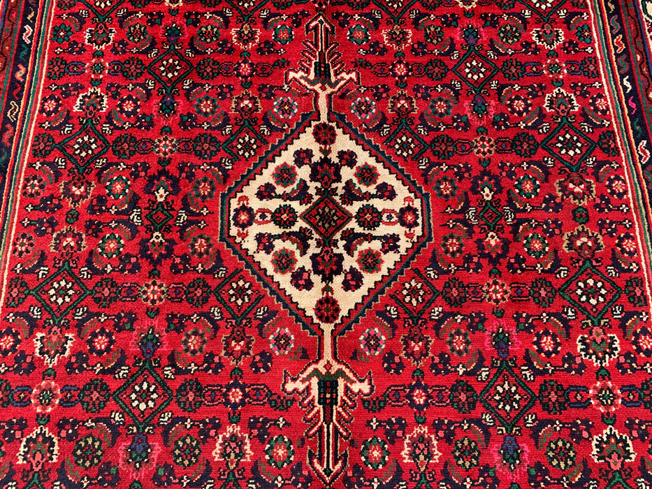 Handmade Persian Wool Area Rug 7x10 - Red Geometric Medallion Persian Style Rug with Ivory Border - Exact Size 9'10" x 6'8" - KBHM-843