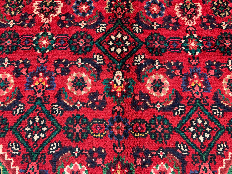 Handmade Persian Wool Area Rug 7x10 - Red Geometric Medallion Persian Style Rug with Ivory Border - Exact Size 9'10" x 6'8" - KBHM-843