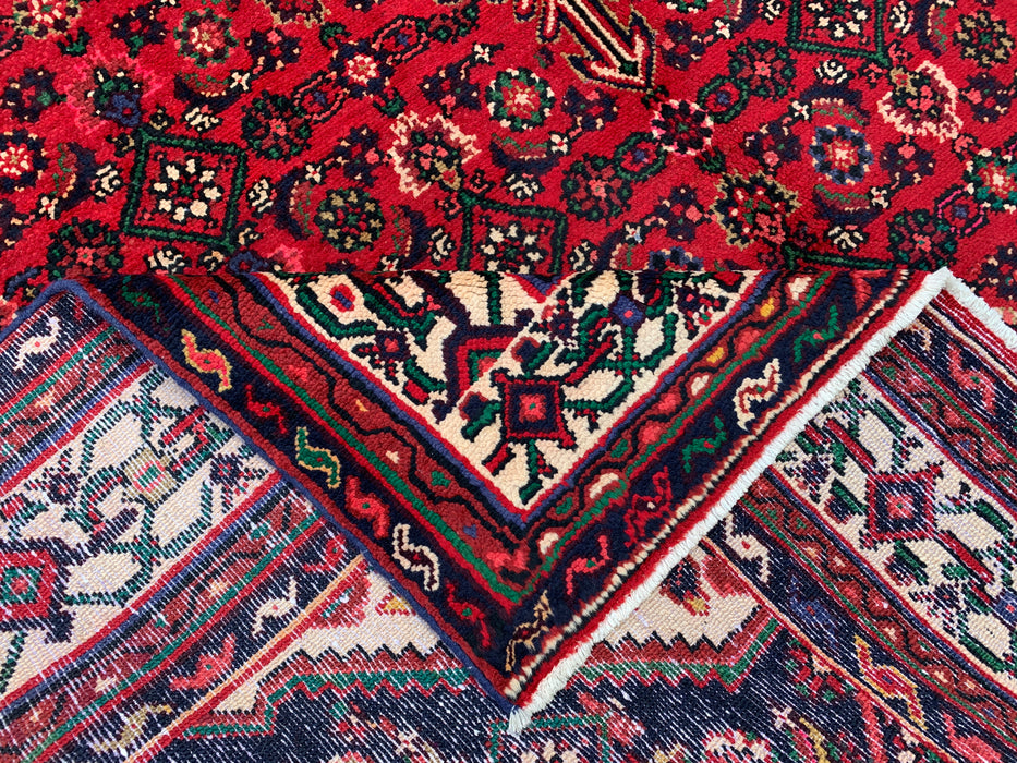 Handmade Persian Wool Area Rug 7x10 - Red Geometric Medallion Persian Style Rug with Ivory Border - Exact Size 9'10" x 6'8" - KBHM-843