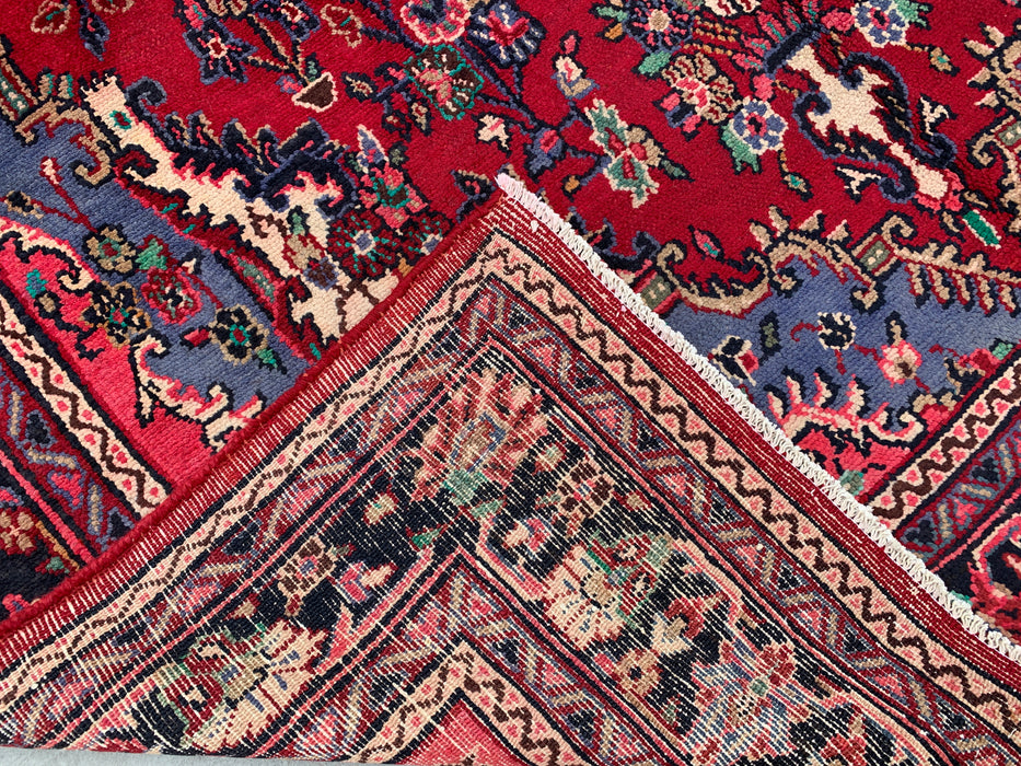 Handmade Persian Wool Area Rug 7x10 - Red Floral Medallion Persian Style Rug with Blue Border - Exact Size 10'2" x 7'0" - KBHM-844