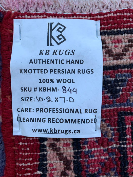 Handmade Persian Wool Area Rug 7x10 - Red Floral Medallion Persian Style Rug with Blue Border - Exact Size 10'2" x 7'0" - KBHM-844