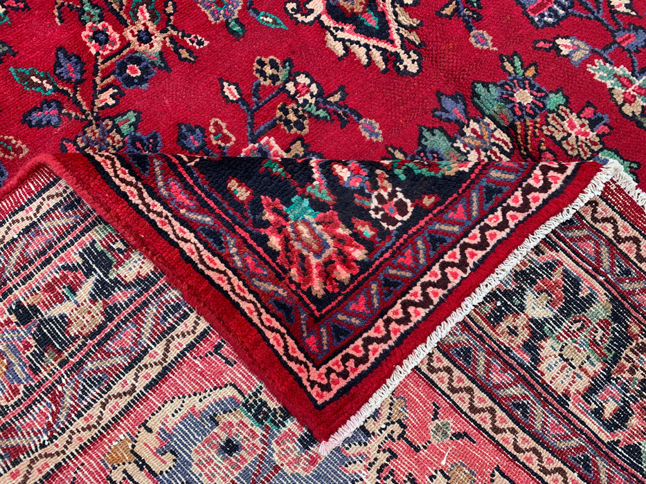 Handmade Persian Wool Area Rug 7x10 - Red Floral Medallion Persian Style Rug with Blue Border - Exact Size 10'2" x 7'0" - KBHM-844