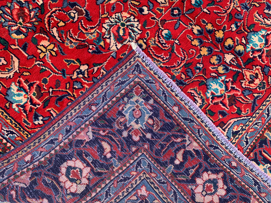Handmade Persian Wool Area Rug 7x10 - Red Floral Medallion Persian Style Rug with Navy Border - Exact Size 9'5" x 7'0" - KBHM-845