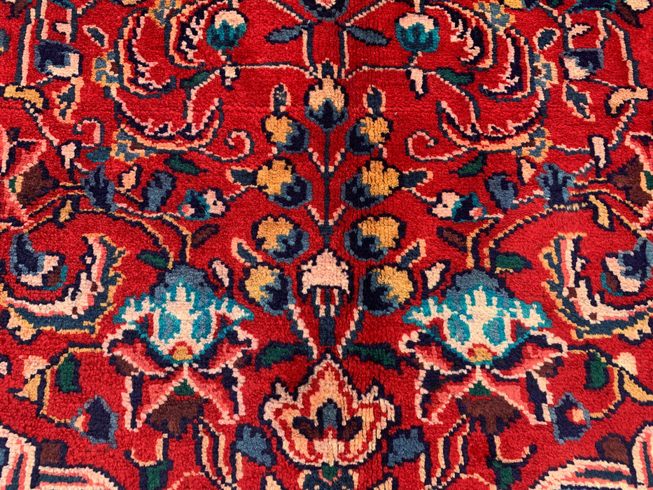 Handmade Persian Wool Area Rug 7x10 - Red Floral Medallion Persian Style Rug with Navy Border - Exact Size 9'5" x 7'0" - KBHM-845