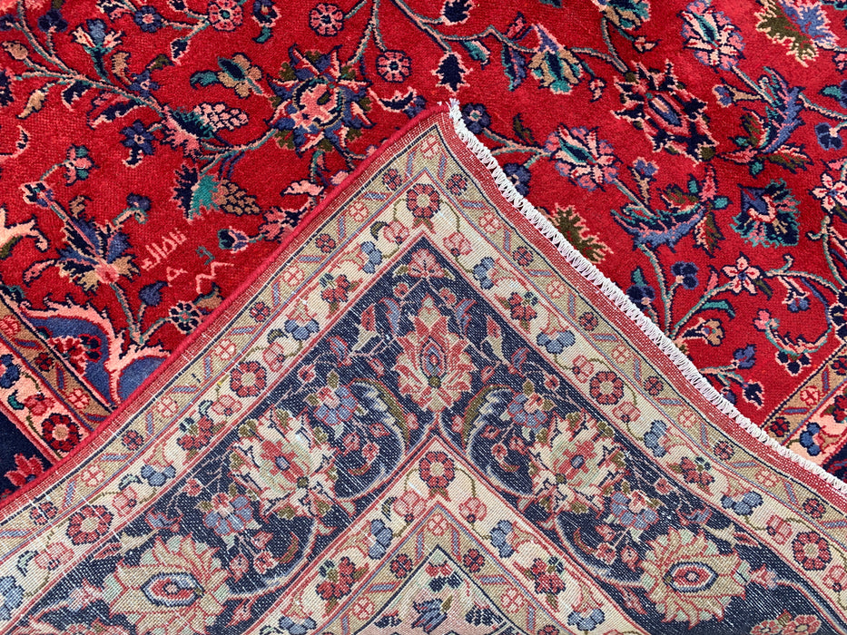 Handmade Persian Wool Area Rug 7x10 - Red Floral Medallion Persian Style Rug with Navy Border - Exact Size 10'4" x 6'11" - KBHM-846