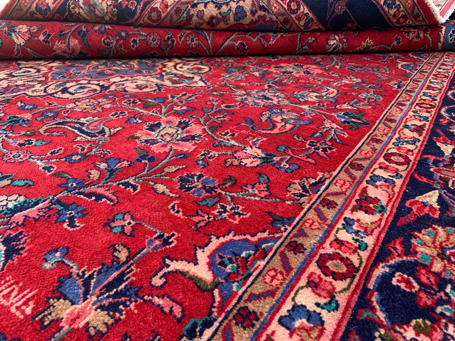 Handmade Persian Wool Area Rug 7x10 - Red Floral Medallion Persian Style Rug with Navy Border - Exact Size 10'4" x 6'11" - KBHM-846
