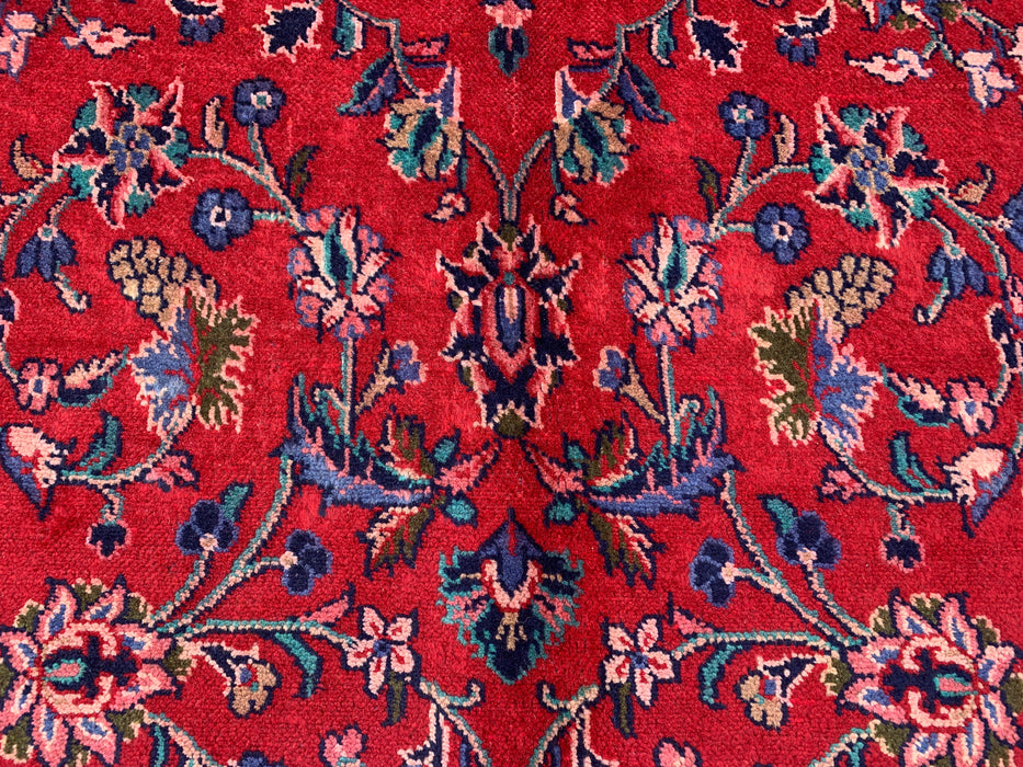 Handmade Persian Wool Area Rug 7x10 - Red Floral Medallion Persian Style Rug with Navy Border - Exact Size 10'4" x 6'11" - KBHM-846