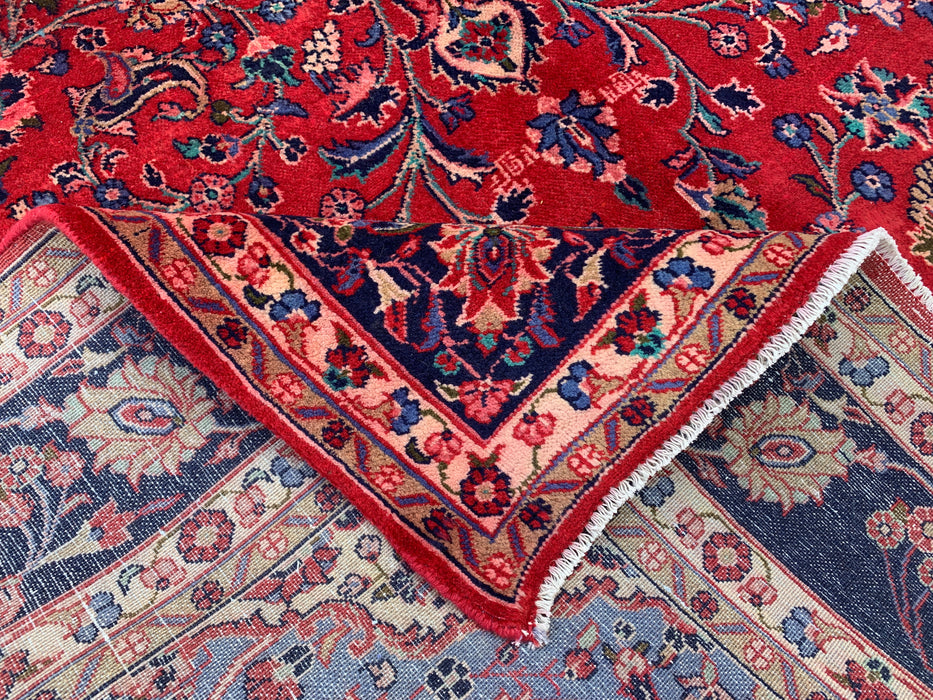 Handmade Persian Wool Area Rug 7x10 - Red Floral Medallion Persian Style Rug with Navy Border - Exact Size 10'4" x 6'11" - KBHM-846