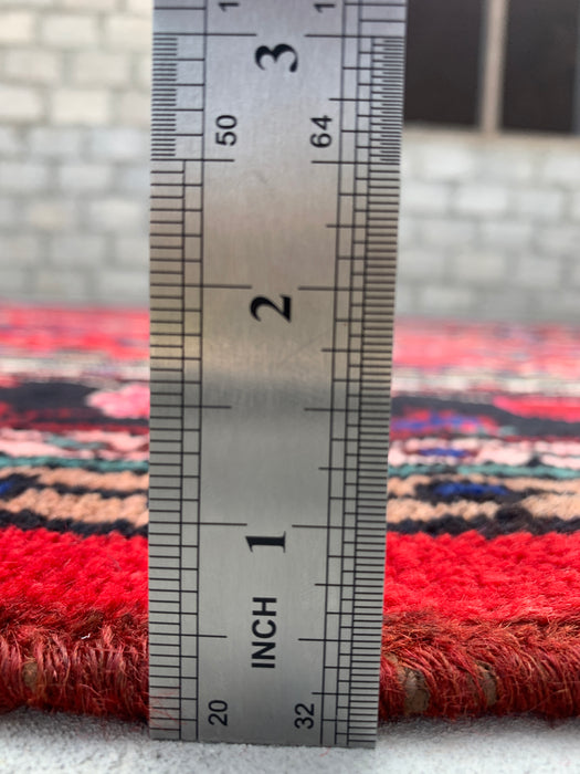 Handmade Persian Wool Area Rug 7x10 - Red Floral Medallion Persian Style Rug with Navy Border - Exact Size 10'0" x 7'0" - KBHM-847