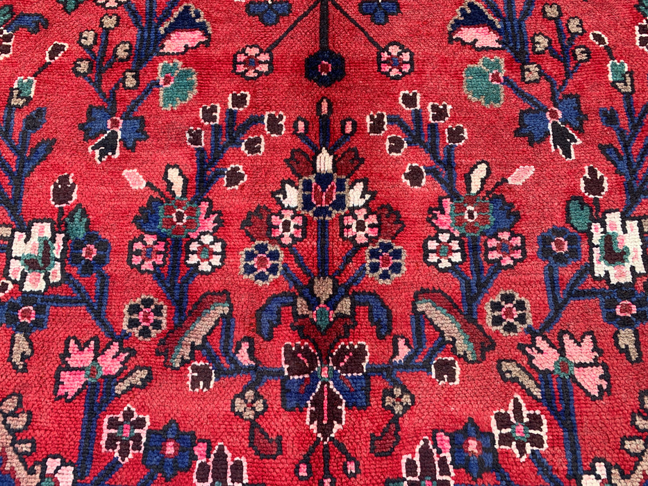 Handmade Persian Wool Area Rug 7x10 - Red Floral Medallion Persian Style Rug with Navy Border - Exact Size 10'0" x 7'0" - KBHM-847