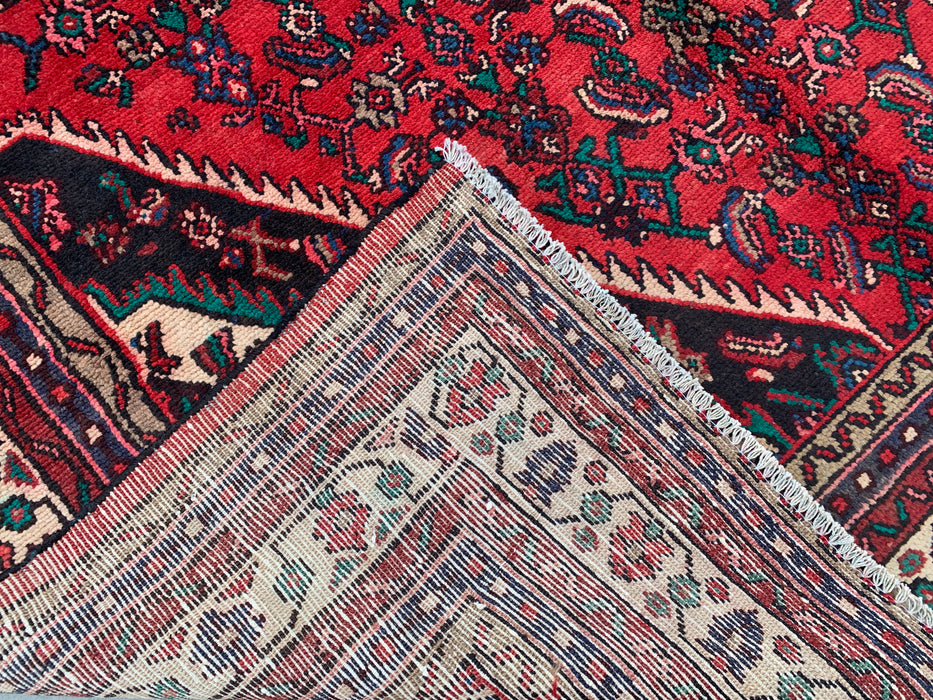 Handmade Persian Wool Area Rug 7x10 - Red Diamond Medallion Persian Style Rug with Ivory Border - Exact Size 9'8" x 6'10" - KBHM-848