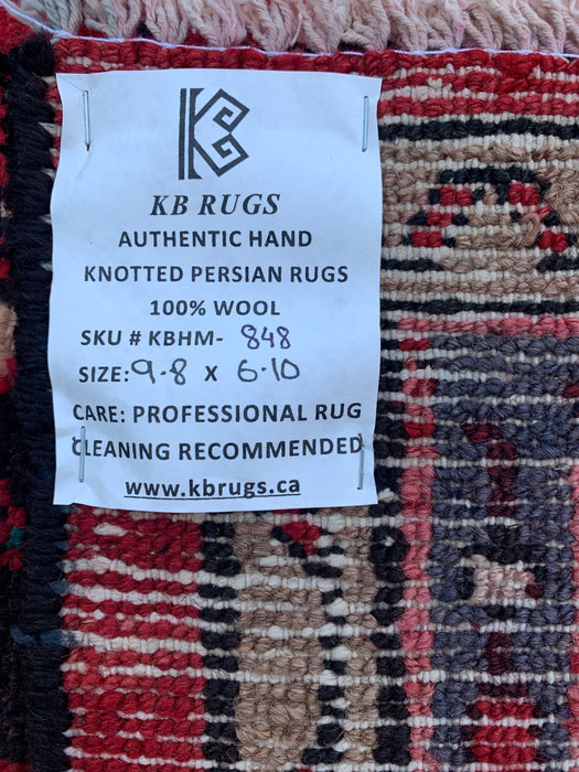 Handmade Persian Wool Area Rug 7x10 - Red Diamond Medallion Persian Style Rug with Ivory Border - Exact Size 9'8" x 6'10" - KBHM-848