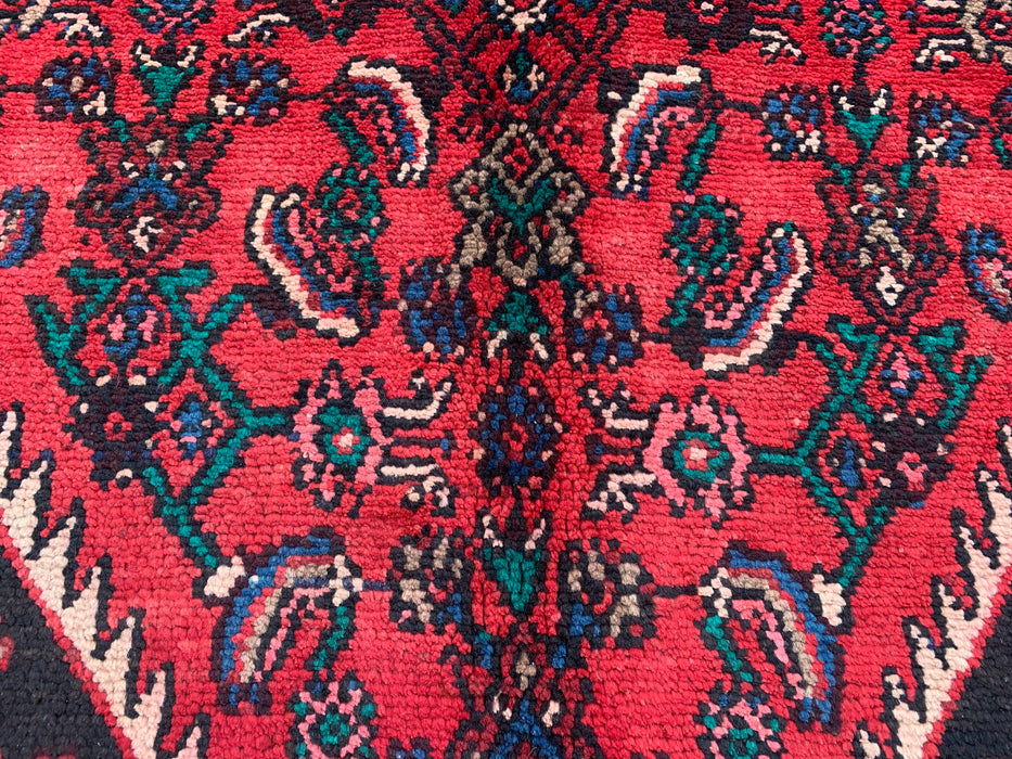 Handmade Persian Wool Area Rug 7x10 - Red Diamond Medallion Persian Style Rug with Ivory Border - Exact Size 9'8" x 6'10" - KBHM-848