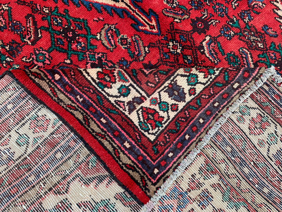 Handmade Persian Wool Area Rug 7x10 - Red Diamond Medallion Persian Style Rug with Ivory Border - Exact Size 9'8" x 6'10" - KBHM-848