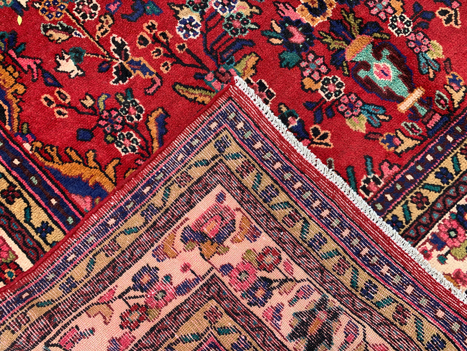 Handmade Persian Wool Area Rug 7x10 - Red Floral Medallion Persian Style Rug with Ivory Border - Exact Size 9'8" x 6'11" - KBHM-849