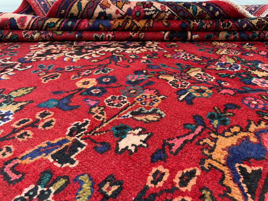 Handmade Persian Wool Area Rug 7x10 - Red Floral Medallion Persian Style Rug with Ivory Border - Exact Size 9'8" x 6'11" - KBHM-849