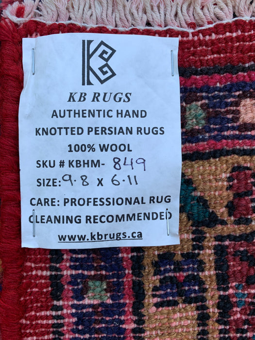 Handmade Persian Wool Area Rug 7x10 - Red Floral Medallion Persian Style Rug with Ivory Border - Exact Size 9'8" x 6'11" - KBHM-849