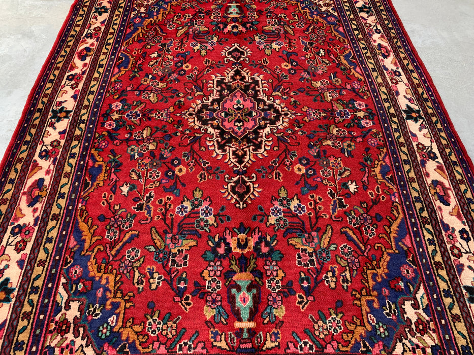 Handmade Persian Wool Area Rug 7x10 - Red Floral Medallion Persian Style Rug with Ivory Border - Exact Size 9'8" x 6'11" - KBHM-849