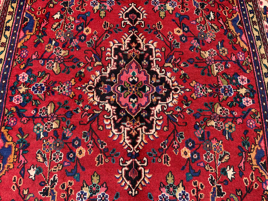 Handmade Persian Wool Area Rug 7x10 - Red Floral Medallion Persian Style Rug with Ivory Border - Exact Size 9'8" x 6'11" - KBHM-849